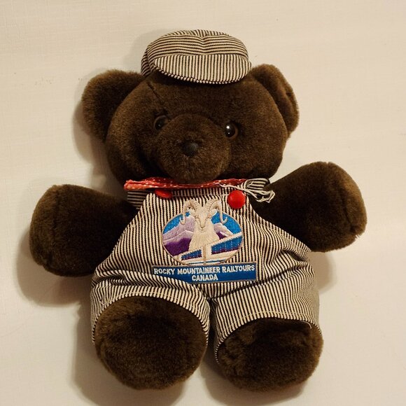 ADORABLE VINTAGE Rocky Mountaineer Rail Tours Plush Bear Engineer Railroad Train - Picture 1 of 4